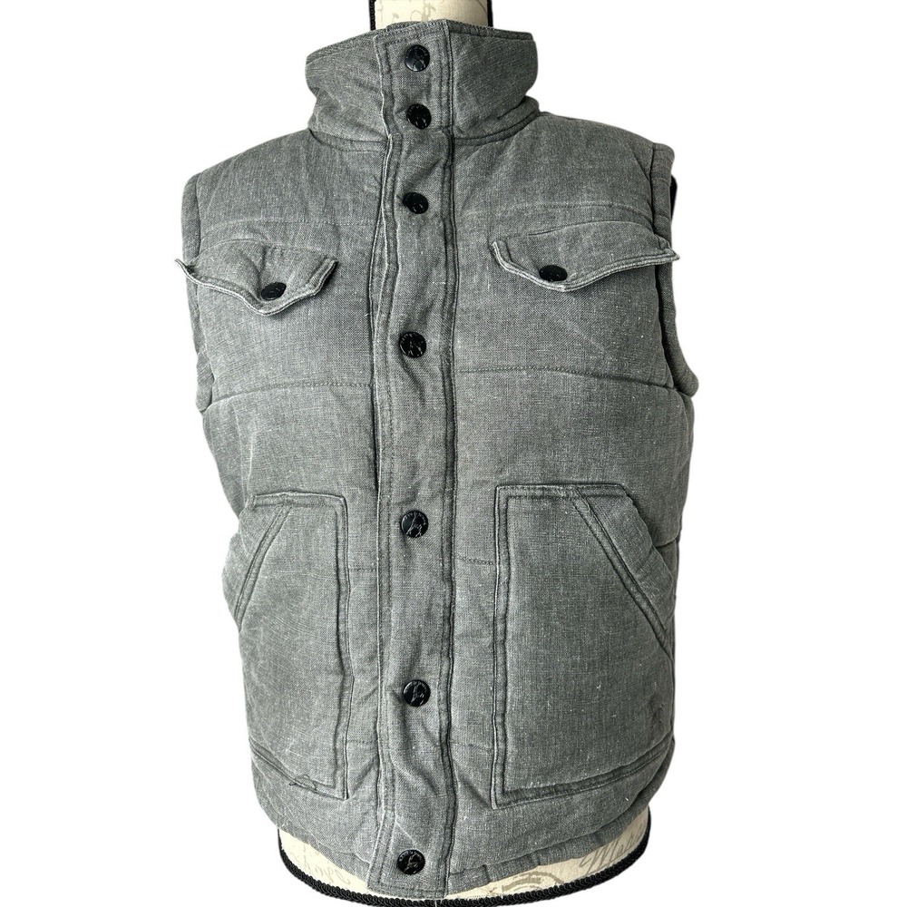 Kane & Unke Men's Quilted Button Up Vest Gray Heather Size S Casual Warm‎